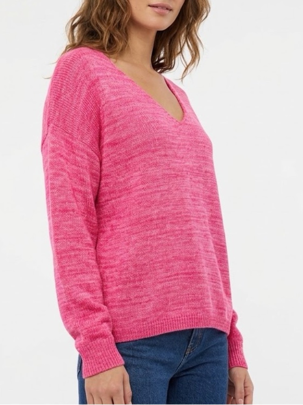 J. Society V-Neck Marled Pink Women's Sweater Large NWT